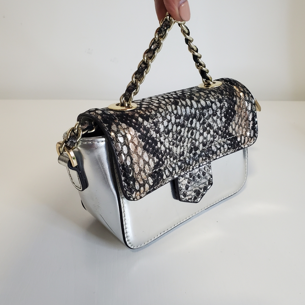 Silver and Black Snakeskin Mini Women's Bag